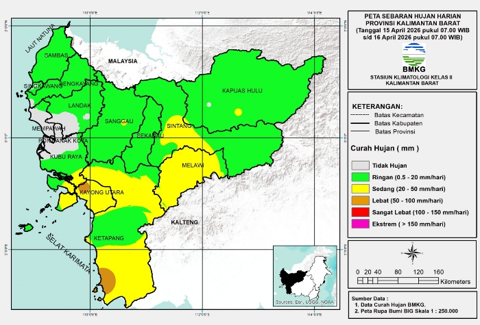 BMKG Kalbar Imbau Waspada Hujan Sedang dan Potensi Karhutla 16–21 April 2026