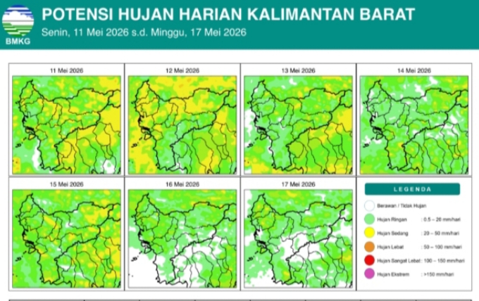 BMKG Kalbar Peringatkan Potensi Hujan Lebat hingga 17 Mei 2026, Waspada Petir dan Angin Kencang