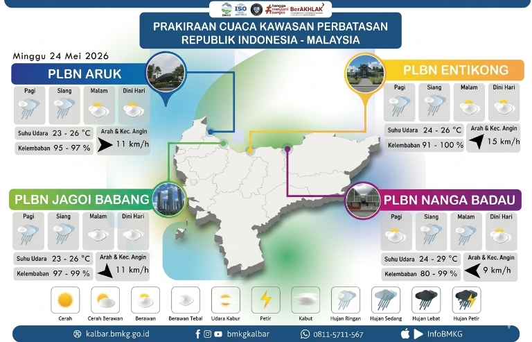 Info BMKG, Prakiraan Cuaca Kawasan Perbatasan RI-Malaysia Hari Minggu 24 Mei 2026